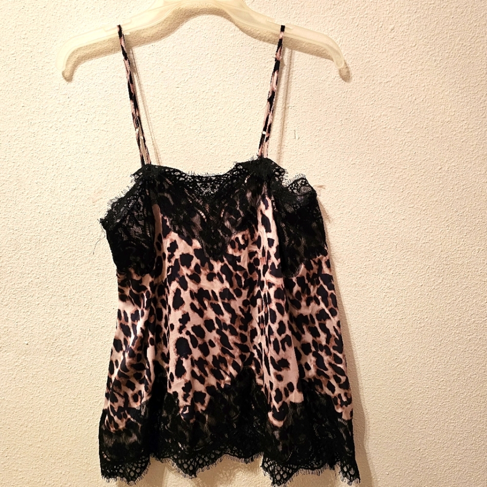 NEW! Leopard Print Cami with Black lace - Size Medium